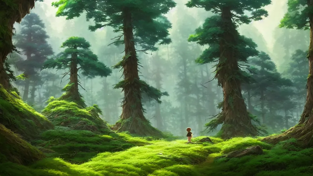 Image similar to forest clearing landscape, studio ghibli, pixar and disney animation, sharp, rendered in unreal engine 5, highly detailed, digital painting, artstation, concept art, smooth, sharp focus, illustration, wide angle, artbook, wallpaper, splash art, promo art, dramatic lighting, art by artgerm and greg rutkowski and bo chen and jin xiaodi