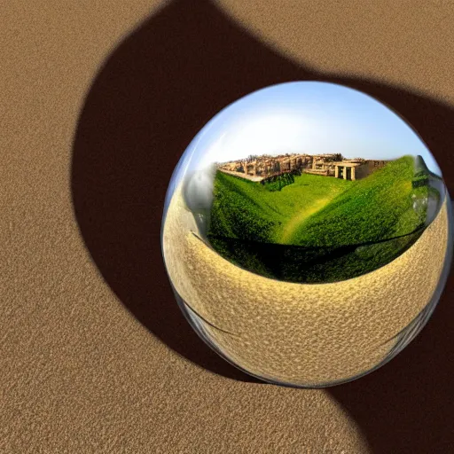 Prompt: Agrigento, Italy in a glass sphere on a white table, 3D, ultra realistic, ultra detailed