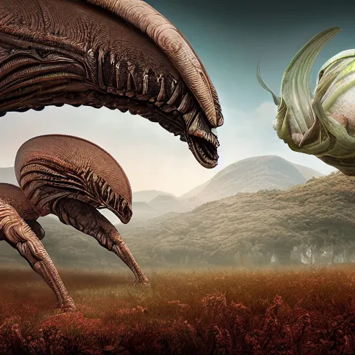 Image similar to panorama,bio-inspired design,neri oxman,alien nature,organic growth, panoramic,boris vallejo,luis royo,michael whelan,photorealistic,unreal engine 5,octane render,detailed