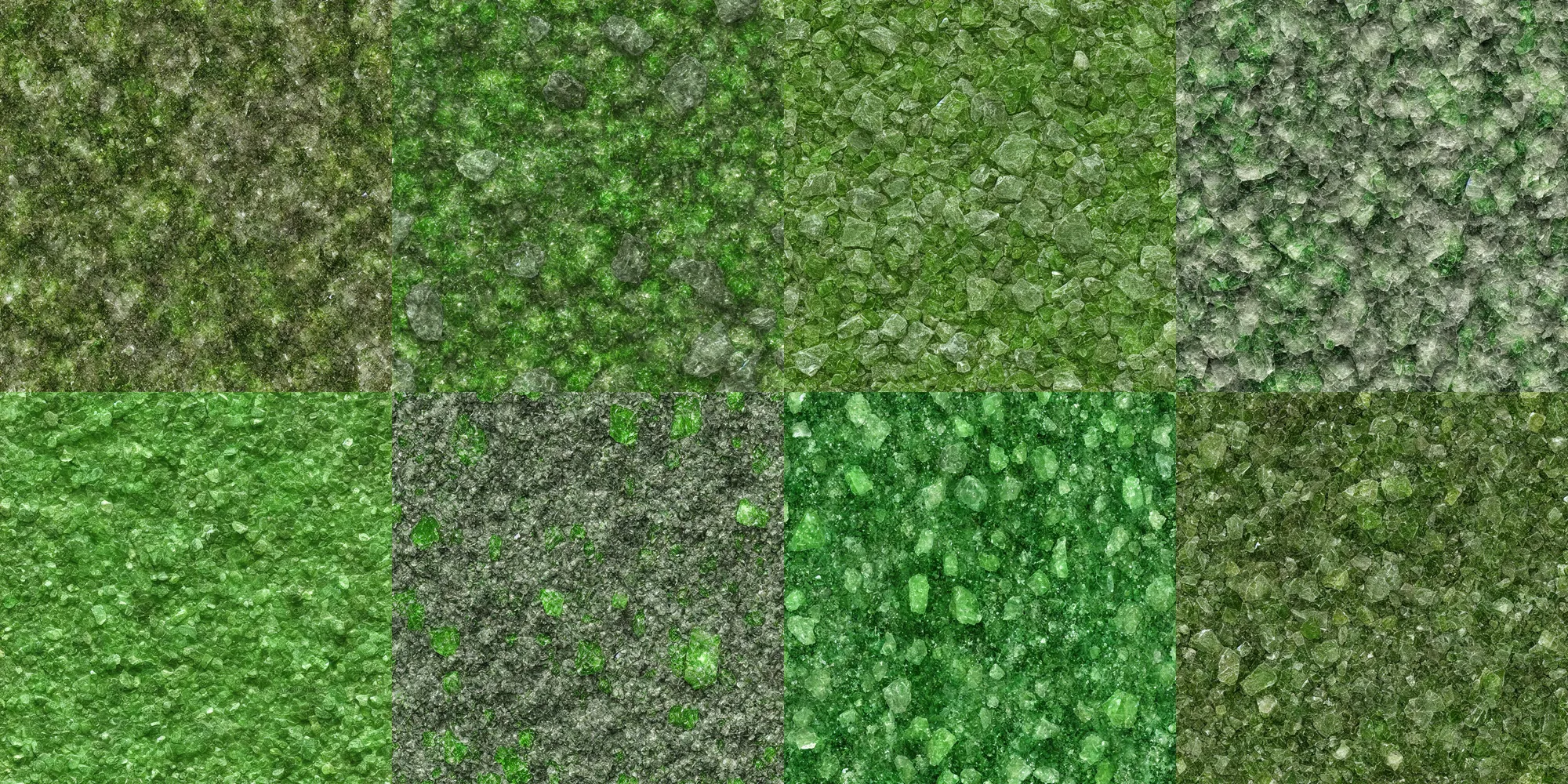 Prompt: long green crystals and gemlike stone terrain texture, very detailed grasslike ground terrain texture, shiny, 2 d texture, seamless