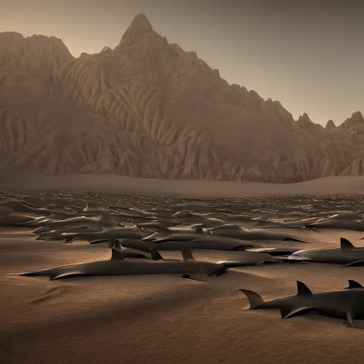 Prompt: a desert of sharks, realistic, octane render, 4 k, artstation, concept art