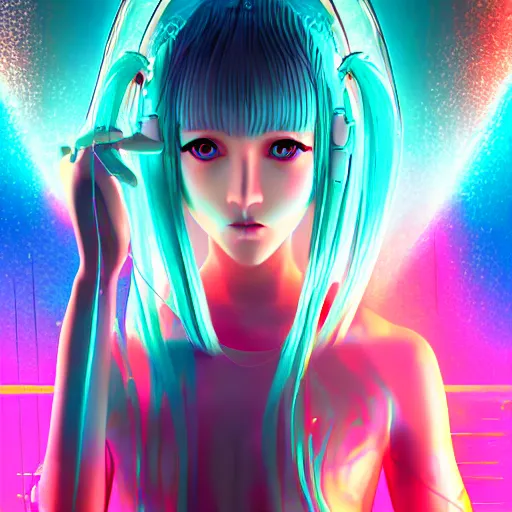 Image similar to Giant hologram of Hatsune miku in blade runner 2049, digital art, anime artwork, artstation, cgsociety