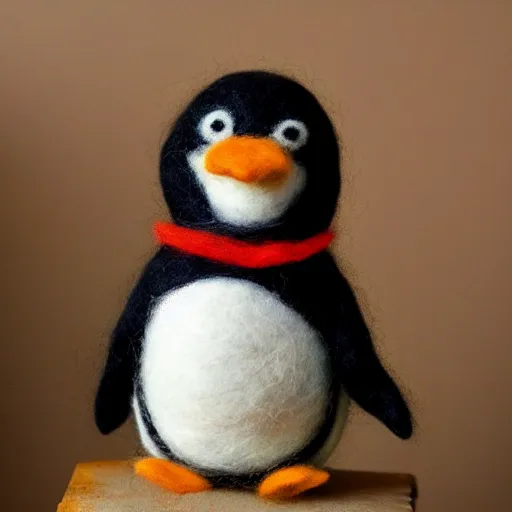 Image similar to a needle felted penguin, needle felting art.