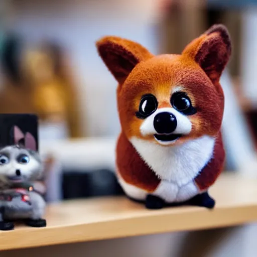 Image similar to photograph of a corgi furby toy on a store shelf