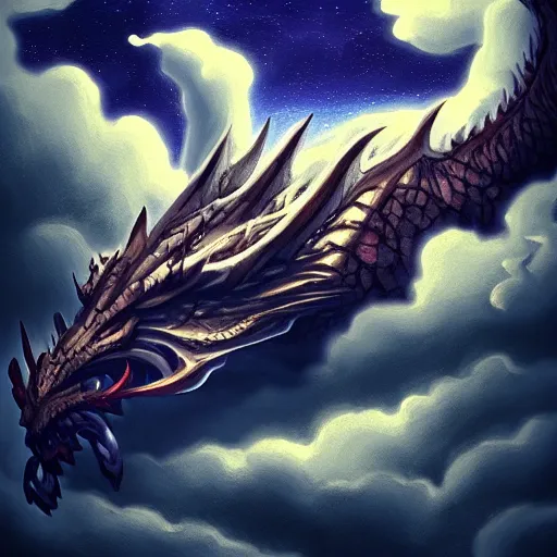 Image similar to a photo of a dragon sleeping on dark cloud, trending on artstation