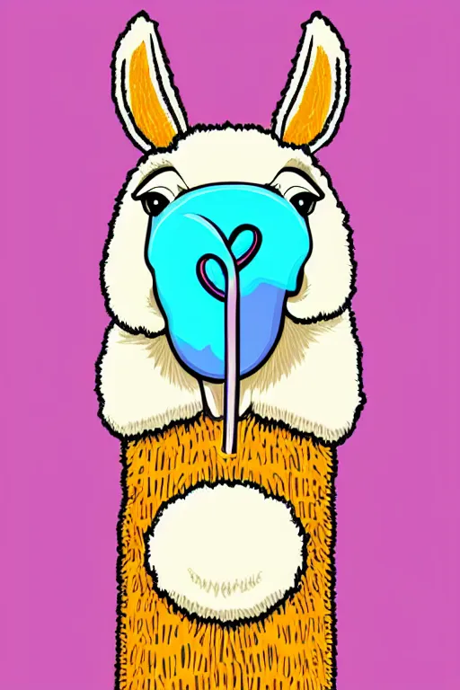 Image similar to Portrait of cute llama drinking tea, full body, sticker, andromorphic, colorful, illustration, highly detailed, simple, smooth and clean vector curves, no jagged lines, vector art, smooth