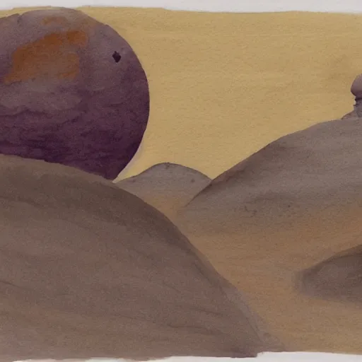 Image similar to a beautiful landscape of an alien planet, with strange terrain and manmade structures not found on earth, watercolor over graphite on vellum golden accented