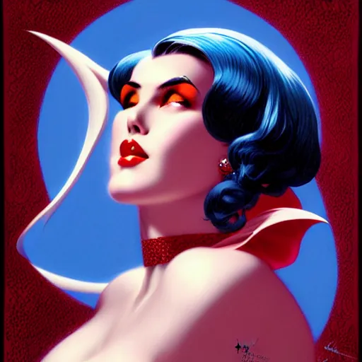 Image similar to head and shoulders portrait of Morrigan of Darkstalkers illustration, medium shot, intricate, elegant, highly detailed, digital art, ffffound, art by gil elvgren and sachin teng