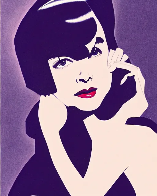 Prompt: colleen moore 2 2 years old, bob haircut, portrait painted by patrick nagel and stanley artgerm, dramatic lighting x 1 8