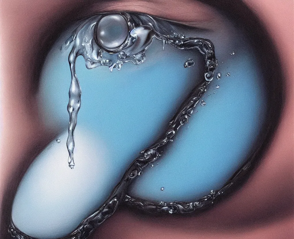 Image similar to realistic and detailed soft airbrush of a glossy water drop dripping on a white background, inspired by 8 0's airbrush illustrations, art by pater sato