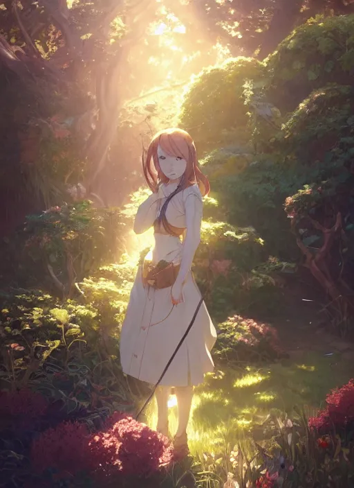 Image similar to a portrait of the emerald herald in the garden, intricate, tone mapped, ambient lighting, very detailed, digital painting, concept art, sharp focus, by makoto shinkai and akihiko yoshida and hidari and wlop