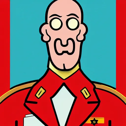 Prompt: handsome squidward as communist, pop art, soviet propaganda, male, male portrait, vivid colors, red color, king, detailed portrait