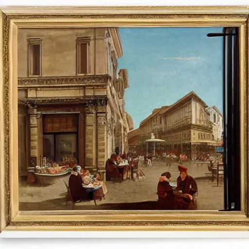 Image similar to the view of a cafe breakfast, buildings in rome by martinus rørbye