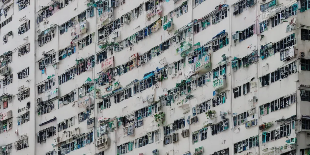 Image similar to hong kong apartment complex wall with ac units, laundry lines, balconies, photography