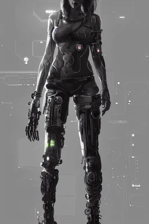 Prompt: entire body, cyberpunk, cyberpunk, female character, beautiful head, nice legs, concept art, artstation, intricate details, dramatic lighting