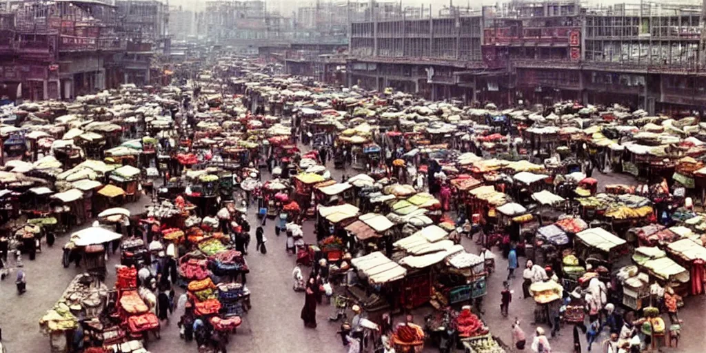 Prompt: Shangai Markets 1970's colored photo