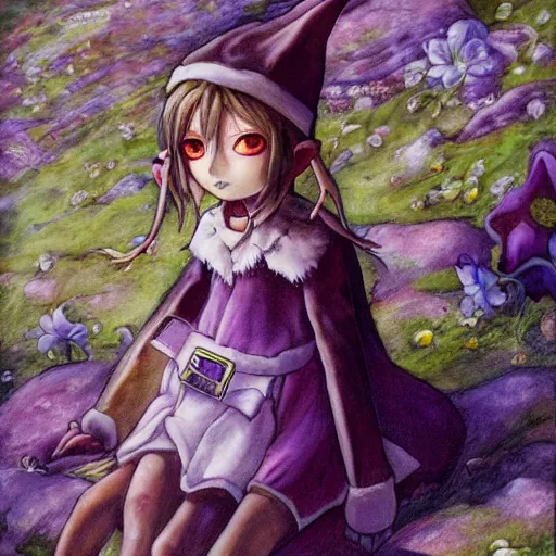 Prompt: little elf tomboy, tunic, soft hair. light color palate, purple, yellow and white. detailed soft painting, ayami kojima, made in abyss, anatomically correct, inspired in balthus, high detailed face anime