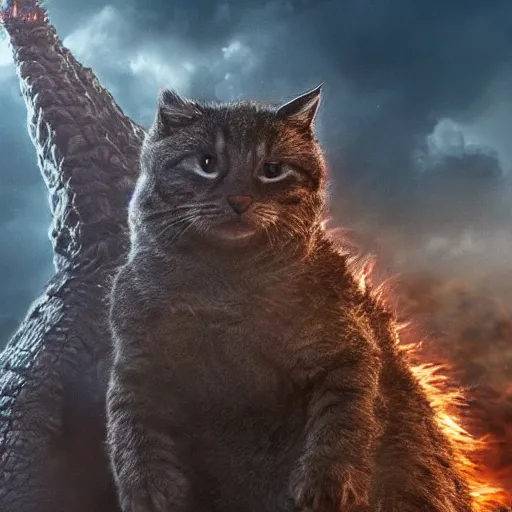 Image similar to A giant kitten fights Godzilla in Manhattan, detailed, 4k