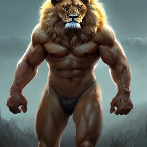 Image similar to a muscular half man half lion mutant creature,digital art,ultra realistic,ultra detailed,art by greg rutkowski,hyperdetailed,anthropomorphic,photorealistic,trendimg on artstation,deviantart