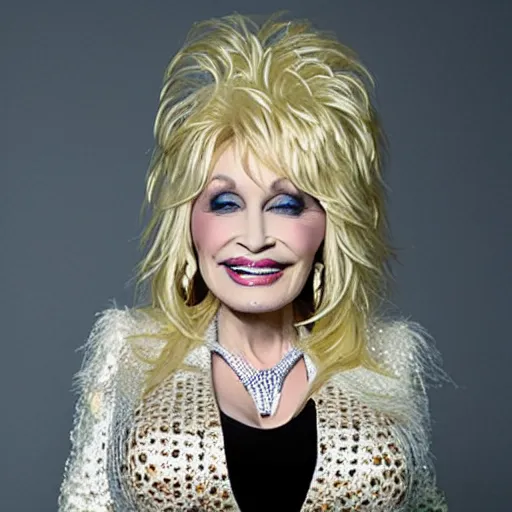 Image similar to blend between dolly parton and mark e smith