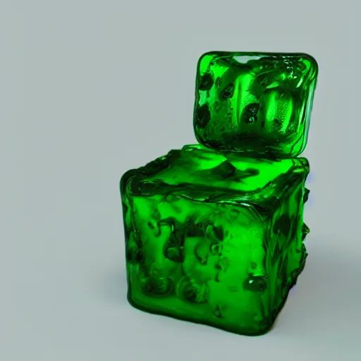 Image similar to a gelatinous cube from dnd, translucent green slime cube, 3d render, unreal engine, volumetric lighting, artstation