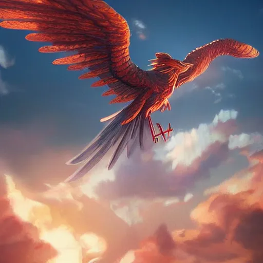 Image similar to phoenix flying in the sky, super detailed detail, hyperrealism, c 4 d, ultra - realistic by greg rutkowski, trending on artstation