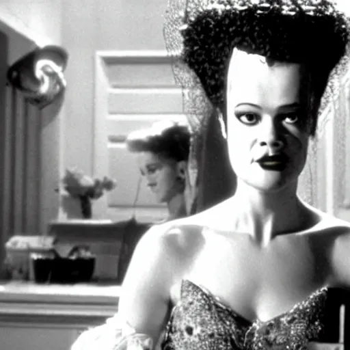 Image similar to bride of frankenstein as a teen, still from john hughes movie sixteen candles