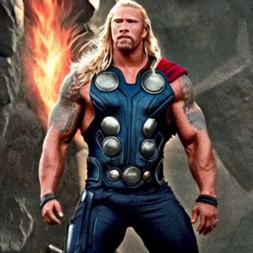 Prompt: dwayne the rock johnson as thor