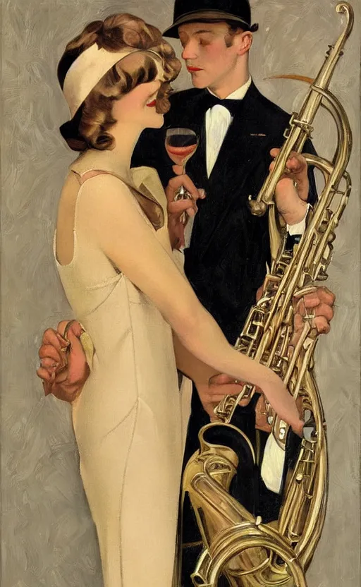 Image similar to an oil painting depicting high society life in the Jazz Age, 1920s style, smooth, Francis Coates Jones, Coles Phillips, Dean Cornwell, JC Leyendecker