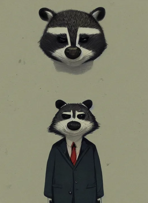 Prompt: an illustration portrait of an anthropomorphic raccoon mob boss, by victo ngai, by stephen gammell, by george ault, in the style of animal crossing, artstation