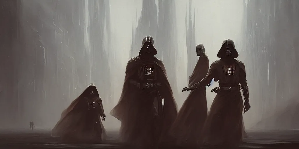 Image similar to a painting of a cinematic keyframe of star wars a dark sith's cult, heavy atmosphere and smoke by greg rutkowski, rule of thirds, golden ratio, ambient lighting, wlop, artgerm, artstation, highly detailed masterpiece, dark fantasy art, high detail, trending on artstation