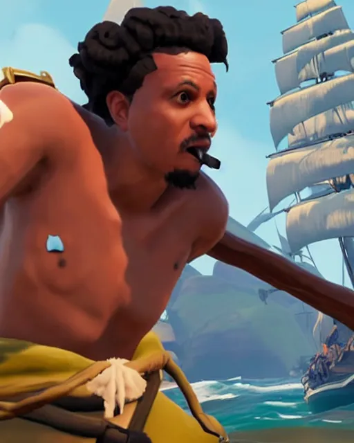 Prompt: a screenshot of Eric Andre in Sea of Thieves (2018)