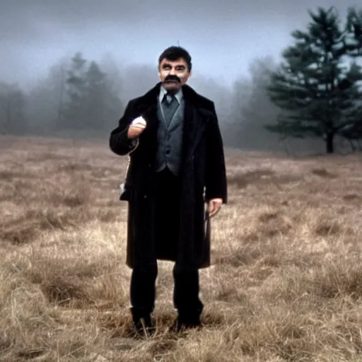 Prompt: Rowan Atkinson playing Daniel Plainview in There Will Be Blood