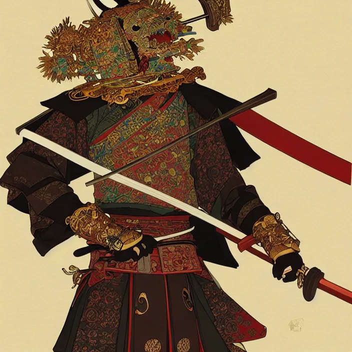 Image similar to anthropomorphic samurai bear, fantasy, intricate, highly detailed, lifelike, photorealistic, digital painting, artstation, illustration, concept art, smooth, sharp focus, art by alphonse mucha and kitagawa utamaro and ogata korin and aya takano