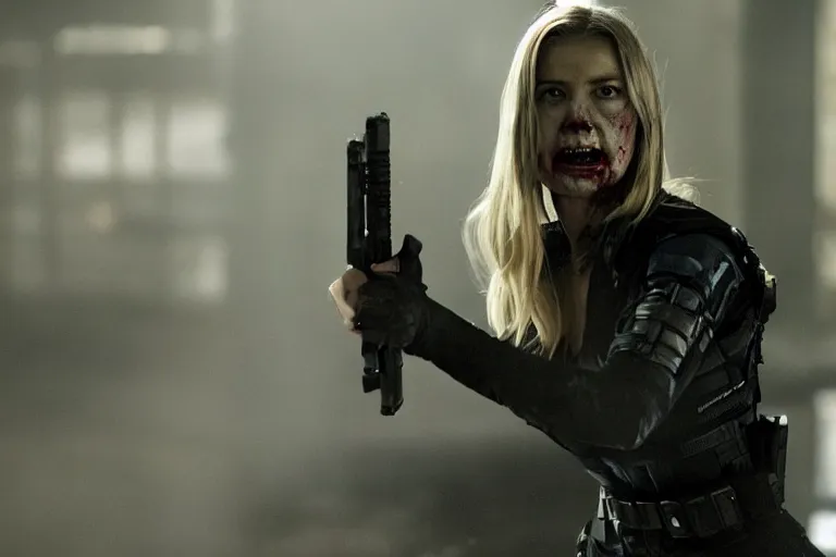 Prompt: film still of zombie zombie Sharon Carter as a zombie in new avengers movie, 4k