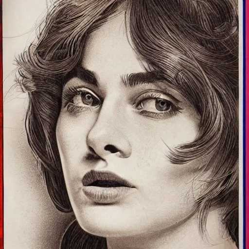 Image similar to a woman, hyper detailed, photo realism, Vintage Magazine Illustration