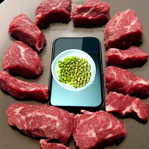 Image similar to raw meat chunks raw beans, mold, cell phone photo,