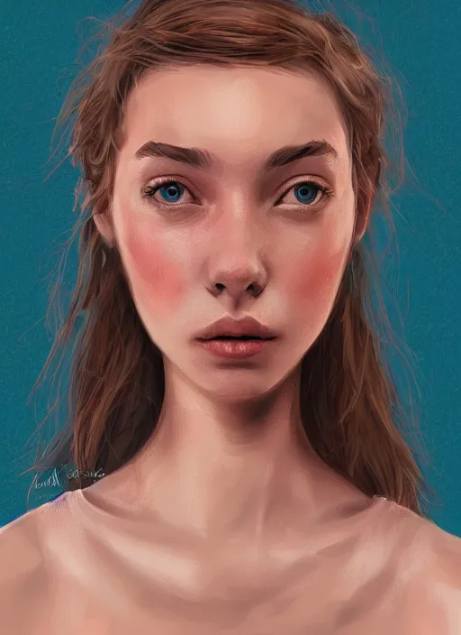 Prompt: a higly detailed digital art portrait of a cute, playful young woman by laia lopez
