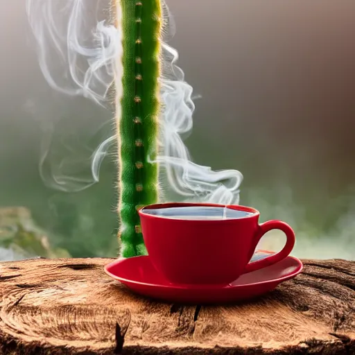 Prompt: spartan drinking tea with trichocereus background and smoke haze, photo