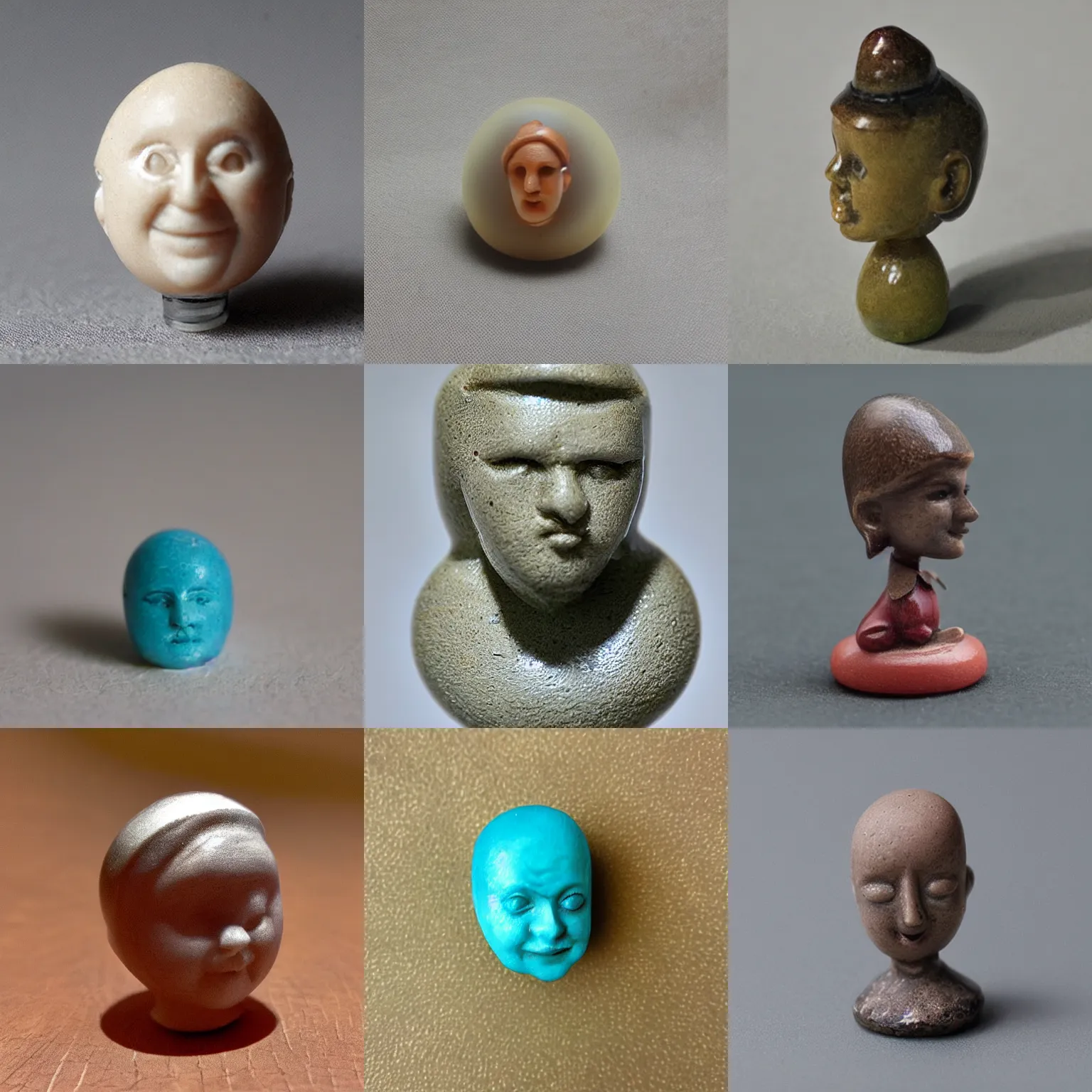 Prompt: small figurine made from resin with a head in form of a pill