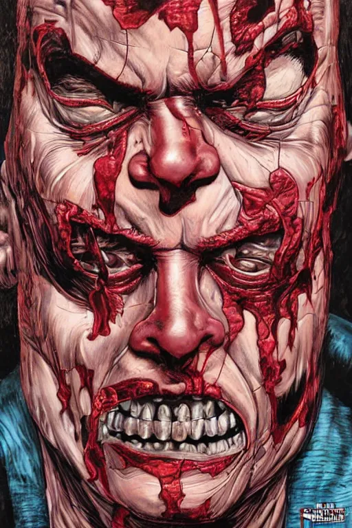 Image similar to portrait of a man with a bloody face. his face like a jigsaw puzzle. art by glenn fabry.