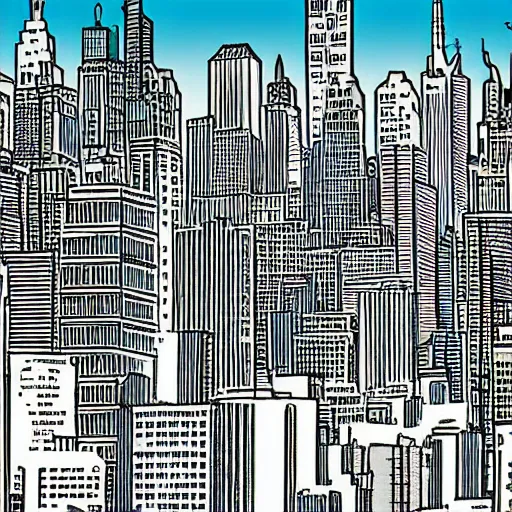 Image similar to new york city skyline in comic book style, dot shaded, high detail, art by stan lee