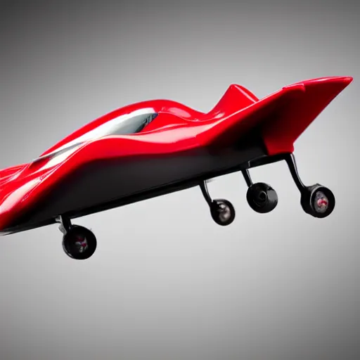 Image similar to red sport flying hovercar 35mm product photo