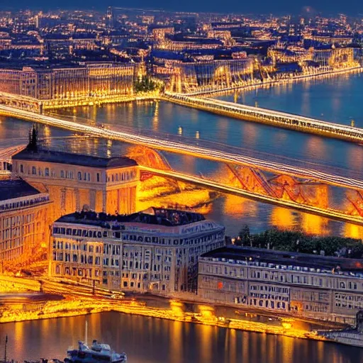 Prompt: Budapest when the electricity fee is high, award winning photograph, artstation, incredible quality, hyperrealistic, sharp, high resolution,