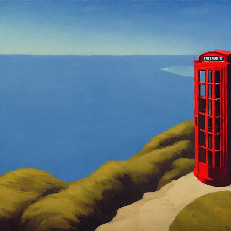 Image similar to phonebooth on a cliff, painted by Edward Hopper, painted by James Gilleard, airbrush