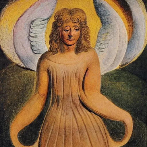 Image similar to biblical angel holding a duck, terrifying, by jean deville, by william blake, oil on canvas