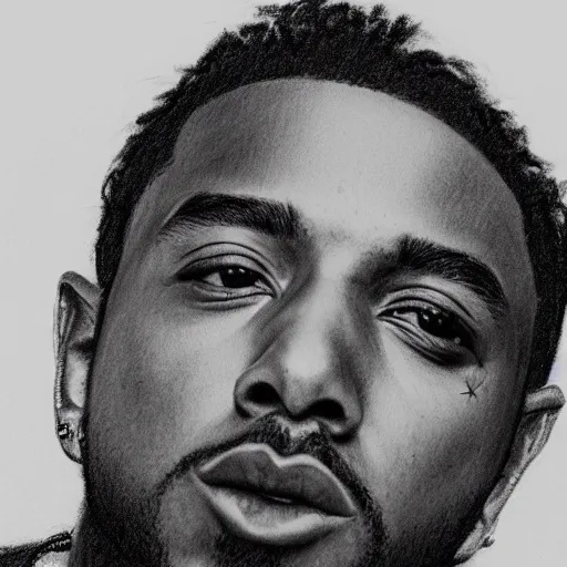 Image similar to highly detailed pencil sketch of Kendrick Lamar, 8k