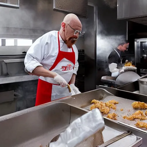 Prompt: Walter White Cooking Chicken At KFC