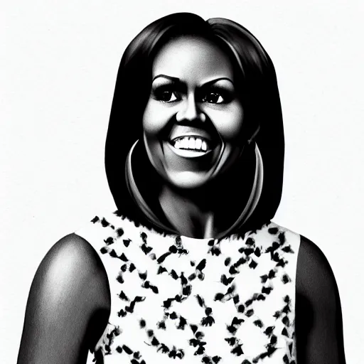 Image similar to photo of a pomegranate shaped like michelle obama standing tall, smiling softly, sharp detailed face, highly detailed, artstation, 8 k