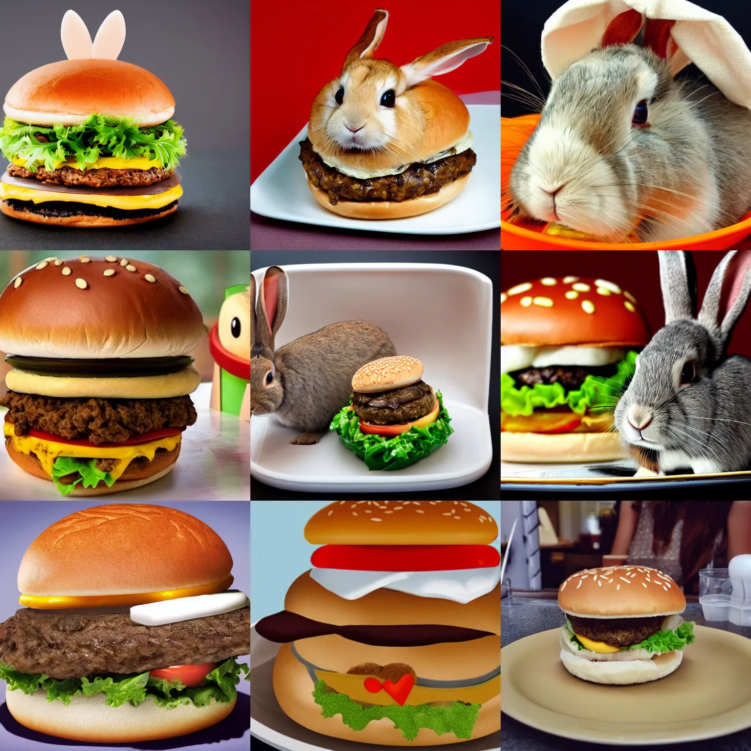Prompt: a rabbit inside a hamburger